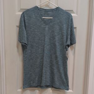 Public Opinion Men's V-Neck Short Sleeve Tee Teal/White Fineline Size Medium New